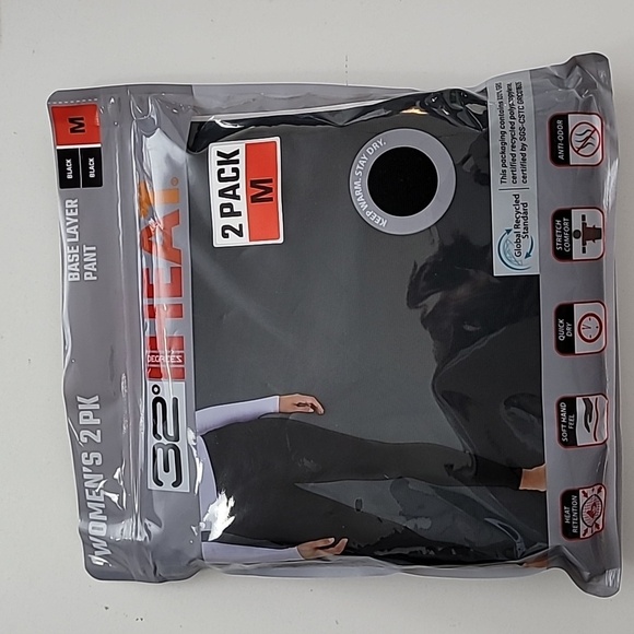 NEW 32 Degrees Womens 2 Base Layer Pants Black M Retention & Stretch - Picture 1 of 7